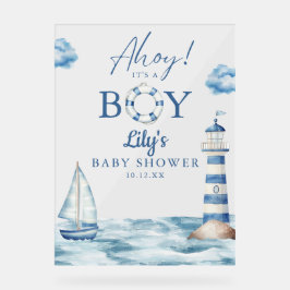 Señal Acrílica Ahoy Es Una Bienvenida De Un Niño Baby Shower