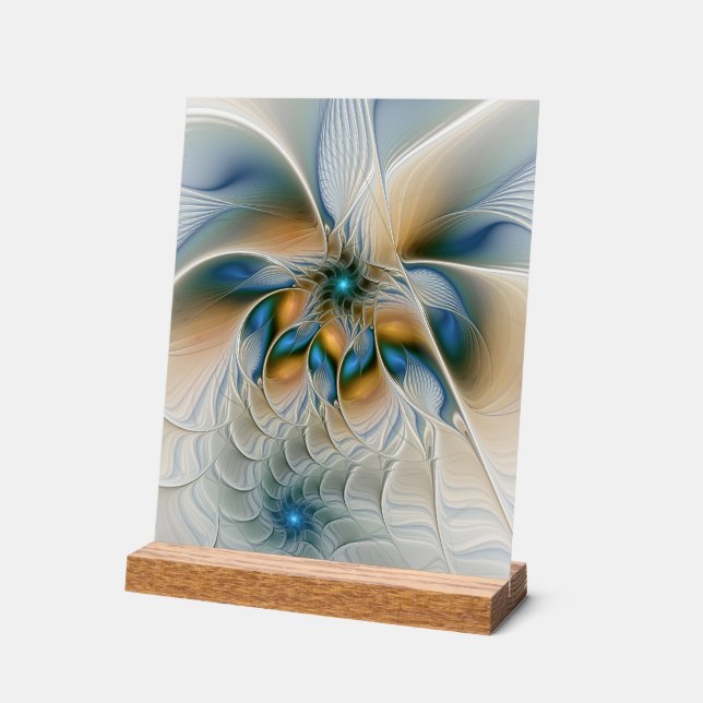 Señal Acrílica Alarmante, Abstracta Fantasía Fractal Art Con Azul (Ángulo)