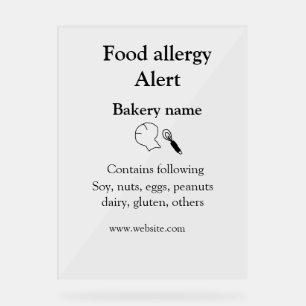 Señal Acrílica Alerta de alergia al alimento añadir nombre de los