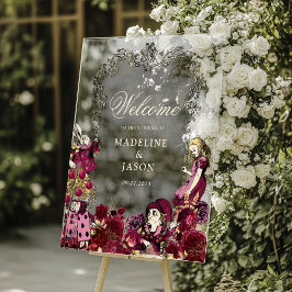 Señal Acrílica Alicia de oro borgoñona vintage en Boda de Maravil