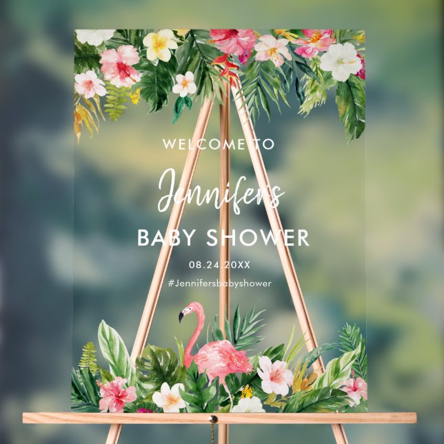 Señal Acrílica Aloha Tropical Flamingo Baby Shower (Neutral )