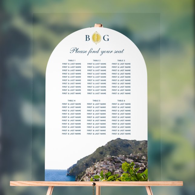 Señal Acrílica Amalfi Coast Arch Italy Wedding Seating Chart (Neutral )