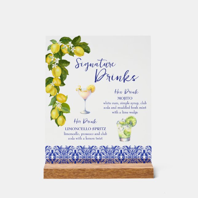 Señal Acrílica Amalfi Coast I Italian Lemon & Blue Tile Drinks (Anverso)