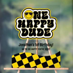 Señal Acrílica Amarillo Negro Retro Cumpleaños Feliz Tipo Bienven