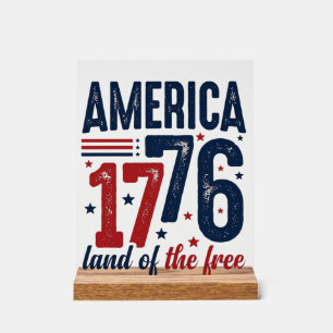 Señal Acrílica América 1776 Tierra de la Libertad Camiseta Patrió