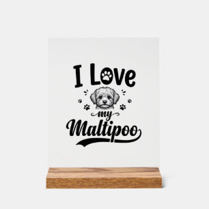 Señal Acrílica Amo a mi Maltipoo grabado vintage diseño de perro_