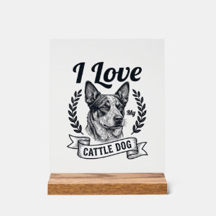 Señal Acrílica Amo a mi perro de ganado Diseño de grabado vintage