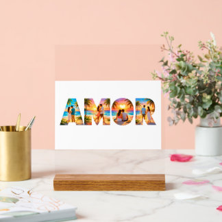Señal Acrílica AMOR Acrylic Sign with Vibrant Beach Couples