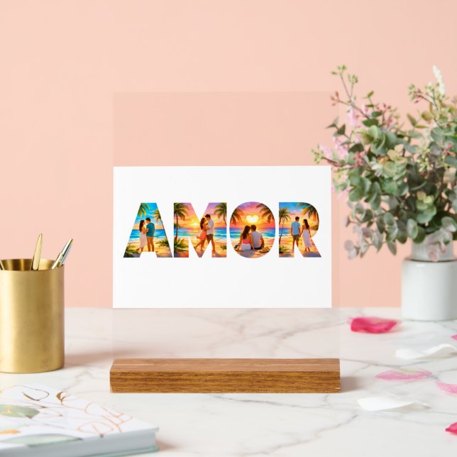 Señal Acrílica AMOR Acrylic Sign with Vibrant Beach Couples (Boda)