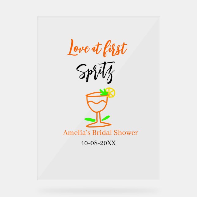 Señal Acrílica Amor al primer naranja de espritz ducha de novia n (Anverso)