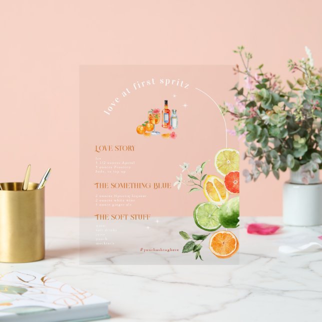 Señal Acrílica Amor Al Primer Spritz | Bebida de firma (Boda)