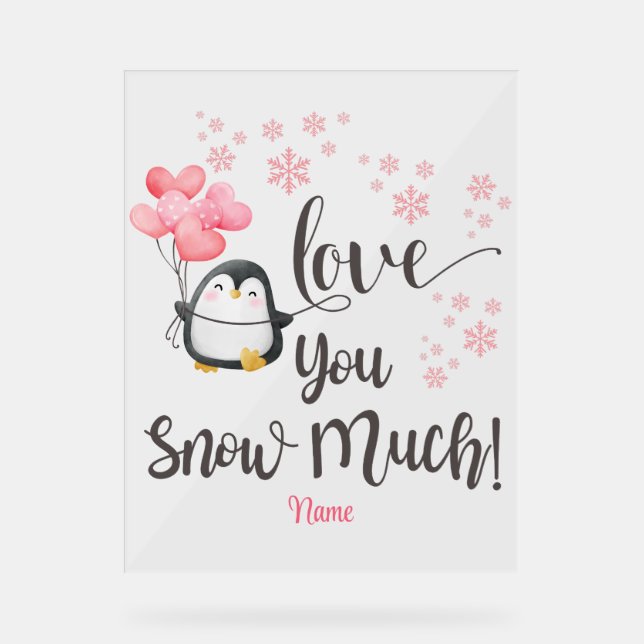 Señal Acrílica Amor - Cute San Valentín pingüino personalizado (Anverso)