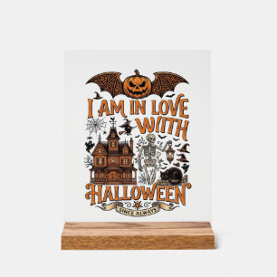 Señal Acrílica Amor Halloween Casa Embrujada Esqueleto Calabaza_1