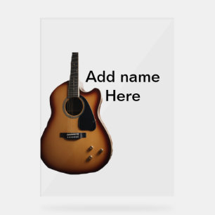 Señal Acrílica Añadir el nombre texto guitarra acústica marrón ed