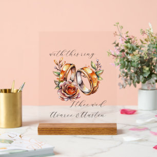 Señal Acrílica Anillos y flores bodas