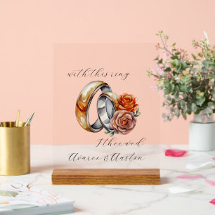 Señal Acrílica Anillos y flores bodas
