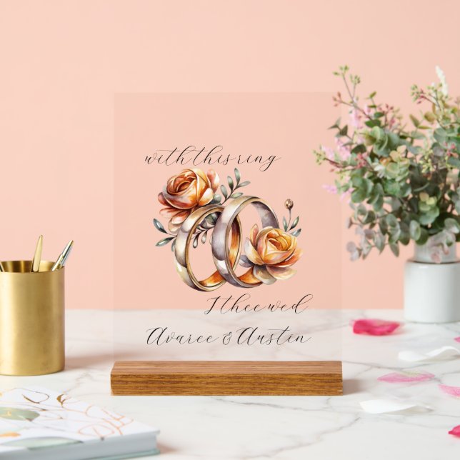 Señal Acrílica Anillos y flores bodas (Boda)