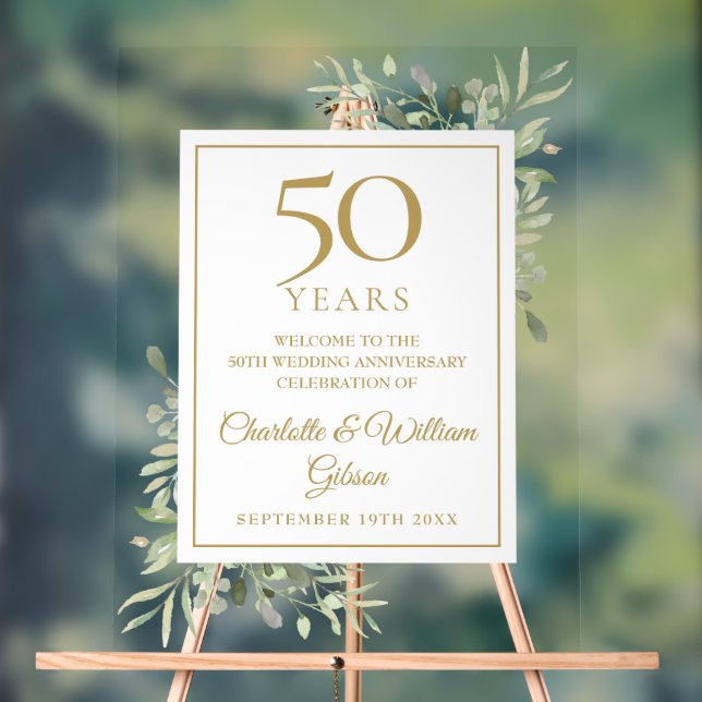 Señal Acrílica Aniversario de Bodas de Oro Verde Bienvenida (Neutral )