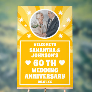 Señal Acrílica Aniversario de la foto amarillo sol 60° Boda
