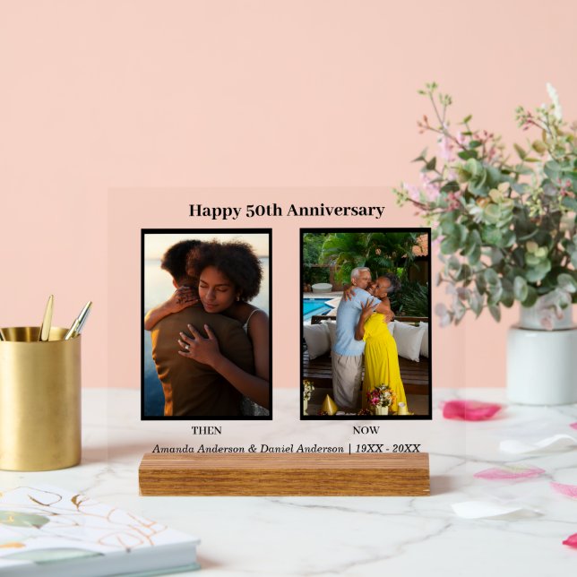 Señal Acrílica Aniversario del Collage de fotos negro y blanco de (Boda)