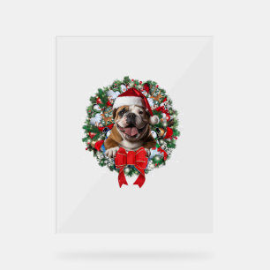 Señal Acrílica Antiguos Navidades de Bulldog ingleses Wreath Deco