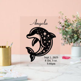 Señal Acrílica Anuncio de nacimiento de delfín Starry