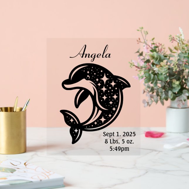 Señal Acrílica Anuncio de nacimiento de delfín Starry (Boda)