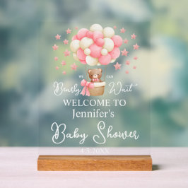 Señal Acrílica apenas podemos esperar, teady bear baby shower bie