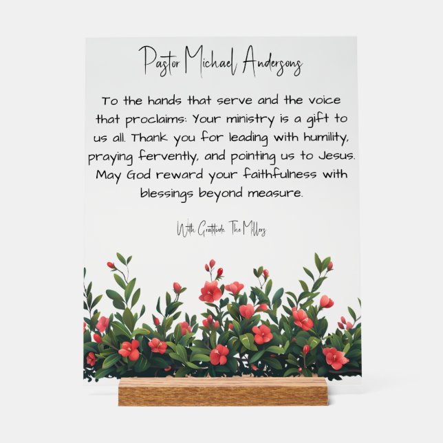 Señal Acrílica Apreciación del Pastor de la cobertura de las flor (Anverso)