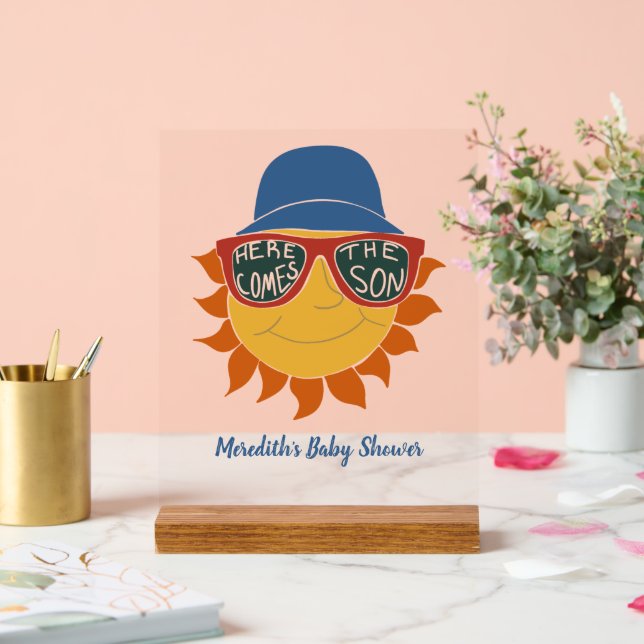 Señal Acrílica Aquí viene el niño bebé ducha (Boda)