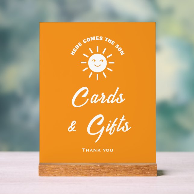 Señal Acrílica Aquí Viene El Rótulo De Tarjetas Baby Shower Y Reg (Neutral )