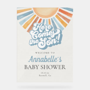 Señal Acrílica Aquí viene la bienvenida de Baby Shower a Son Suns