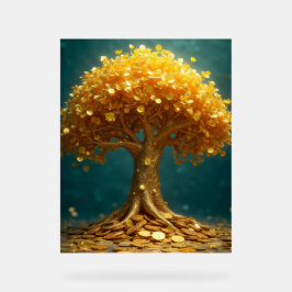 Señal Acrílica árbol de dinero dorado monedas de oro dinero feliz