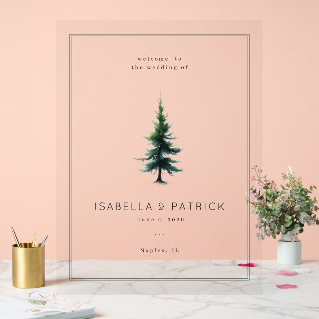 Señal Acrílica Árbol de hoja perenne verde tranquilo (Boda)