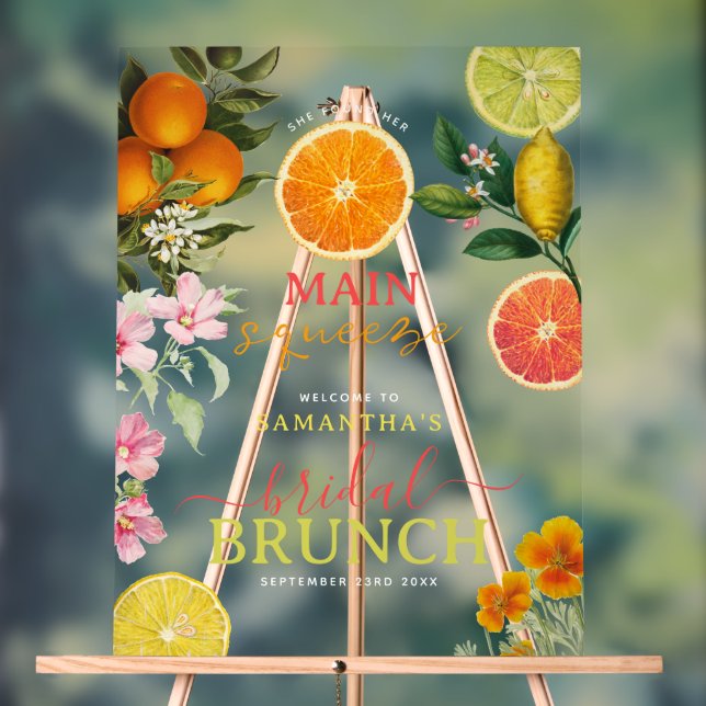 Señal Acrílica Arco de Brunch de Desayuno Nupcial Floral de Cítri (Neutral )