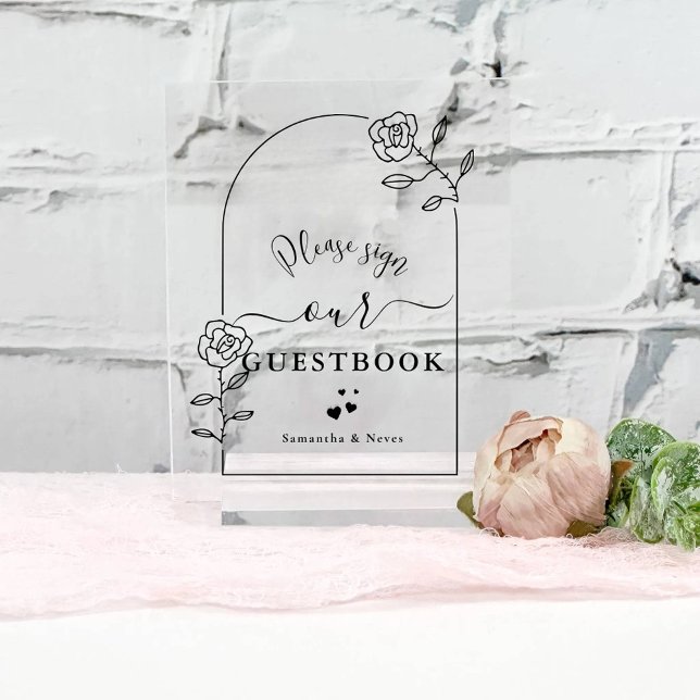 Señal Acrílica Arco de flores de guión Libro de visitas de boda p (Subido por el creador)