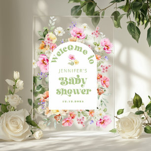 Señal Acrílica Arco de flores silvestres modernas Bienvenida baby