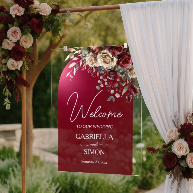Señal Acrílica Arco Elegante Rosas de Burdeos Bodas Bienvenida (Subido por el creador)