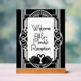 Señal Acrílica Art Deco Vintage Black and White Swans