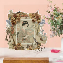 Arte de Collage Ukiyoe Elegante – Belleza Vintage