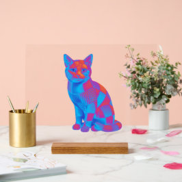Señal Acrílica Arte de gato geométrico alucinante