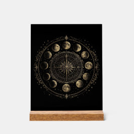 Señal Acrílica Arte de pared de brújula de fases lunares vintage