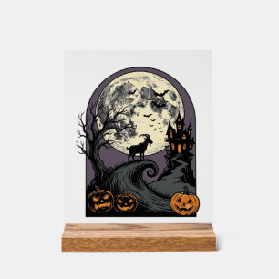 Señal Acrílica Arte de Silueta de Halloween Vintage Cabra Embruja