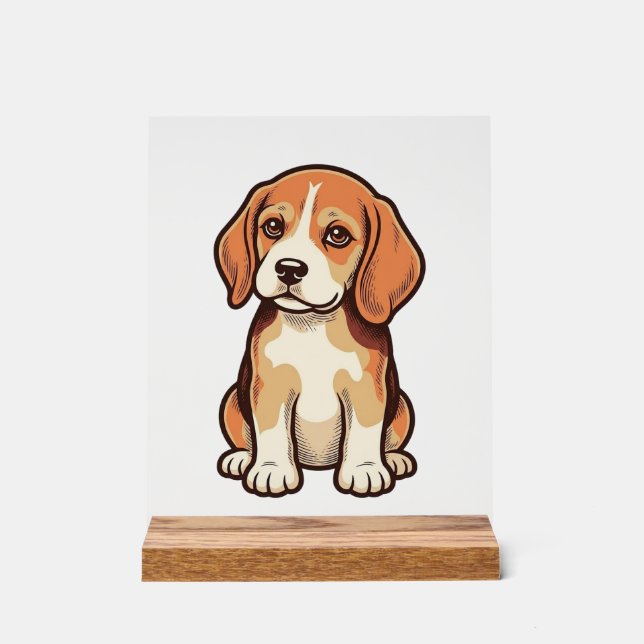 Señal Acrílica Arte vectorial de cachorro de Beagle grabado vinta (Anverso)