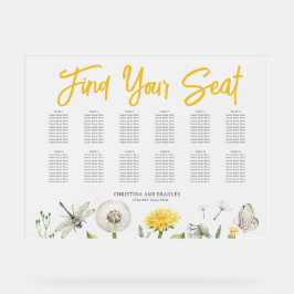 Señal Acrílica Asiento del Boda Dandelion Wildflower Frosted