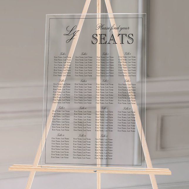 Señal Acrílica Asiento moderno de Boda de guiones de monograma bl (Wedding Seating Chart!
)