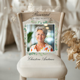 Señal Acrílica Asiento Reservado - Foto de Boda con Eucalipto Mem
