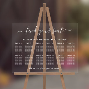 Señal Acrílica Asientos de boda Chic 12 Mesa Blanca