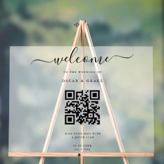 Señal Acrílica Asientos De Boda De Bienvenida Con Código QR
