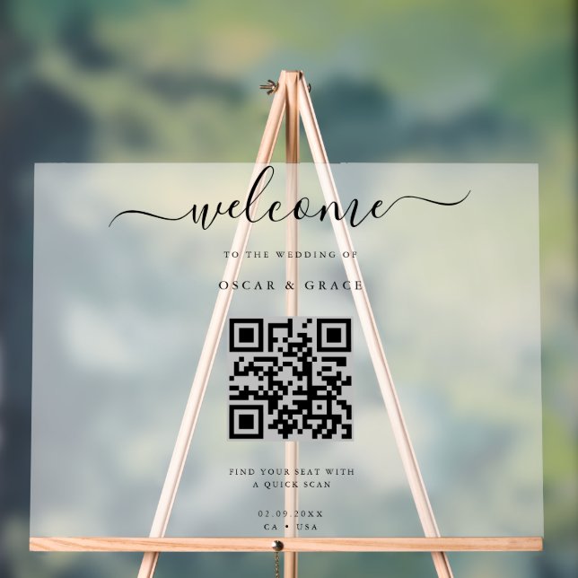 Señal Acrílica Asientos De Boda De Bienvenida Con Código QR (Neutral )